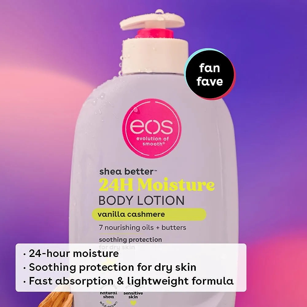 Eos vanilla cashmere body lotion shea better 24hr moisture - 16 oz/473 ml