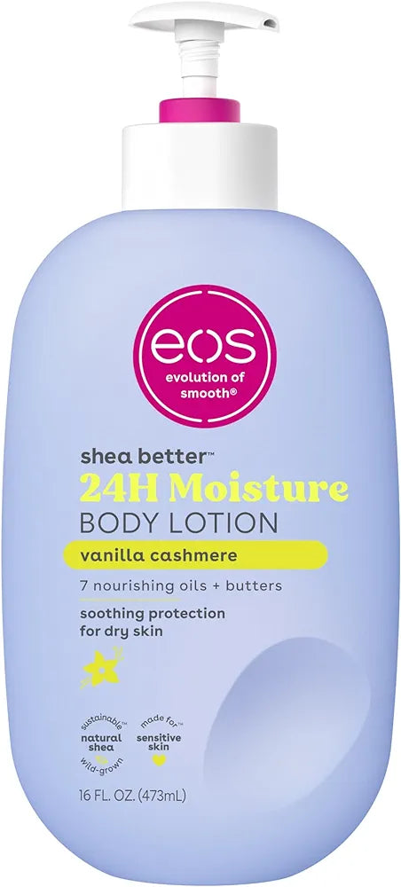 Eos vanilla cashmere body lotion shea better 24hr moisture - 16 oz/473 ml